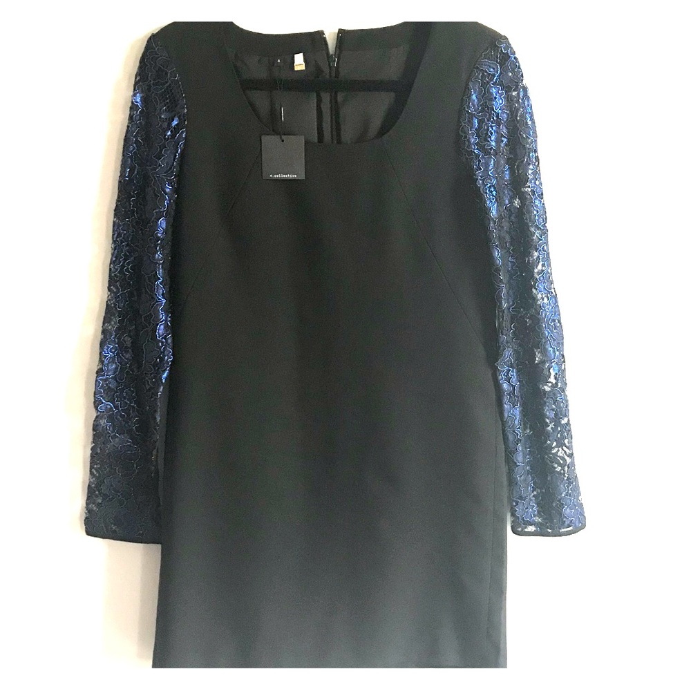 NWT Black with blue lace sleeves dress size 4!!